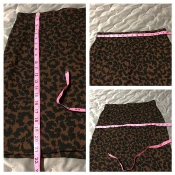 Nicole Miller Leopard Print Sweater Mini Skirt Pencil Brown M - Picture 8 of 8